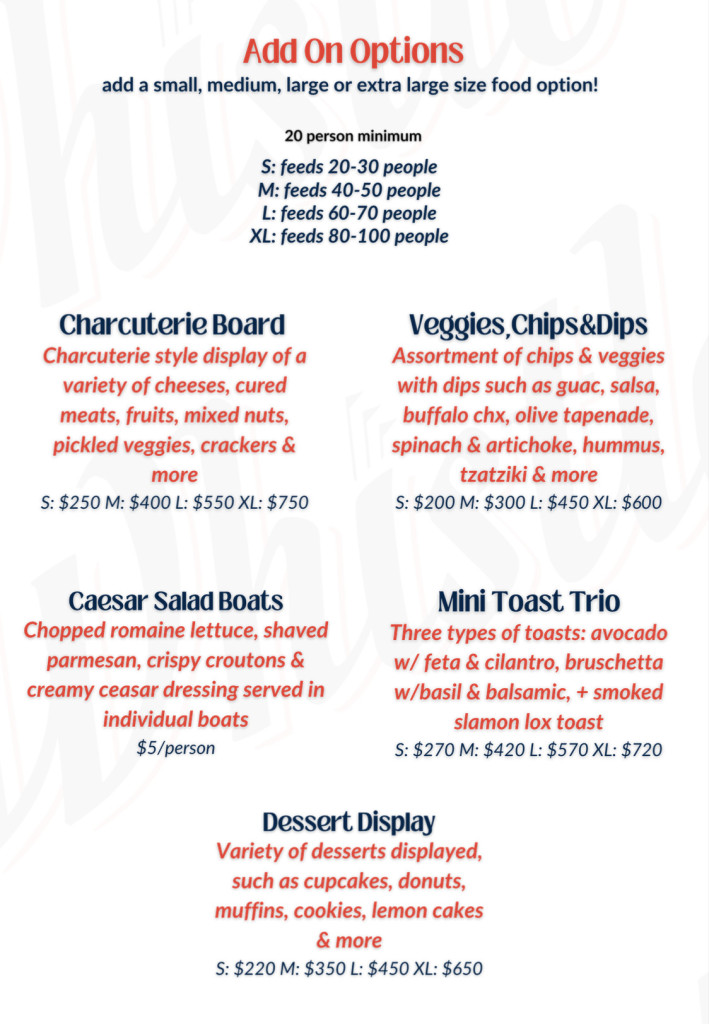 whistle taproom & venue catering add on menu