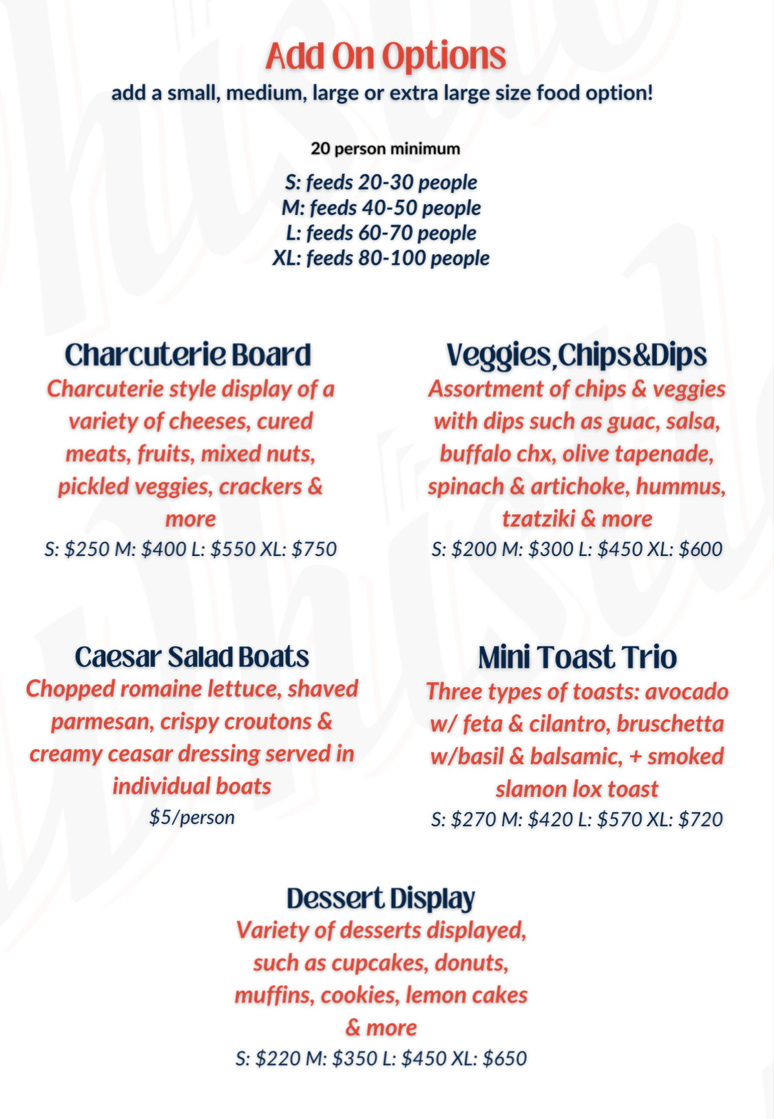 whistle taproom & venue catering add on menu